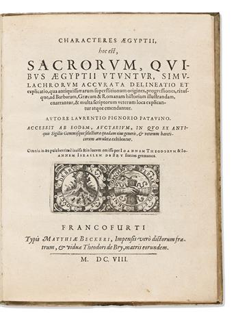 Pignoria, Lorenzo (1571-1631) Characteres Aegyptii, hoc est, Sacrorum, quibus Aegyptii Utuntur.